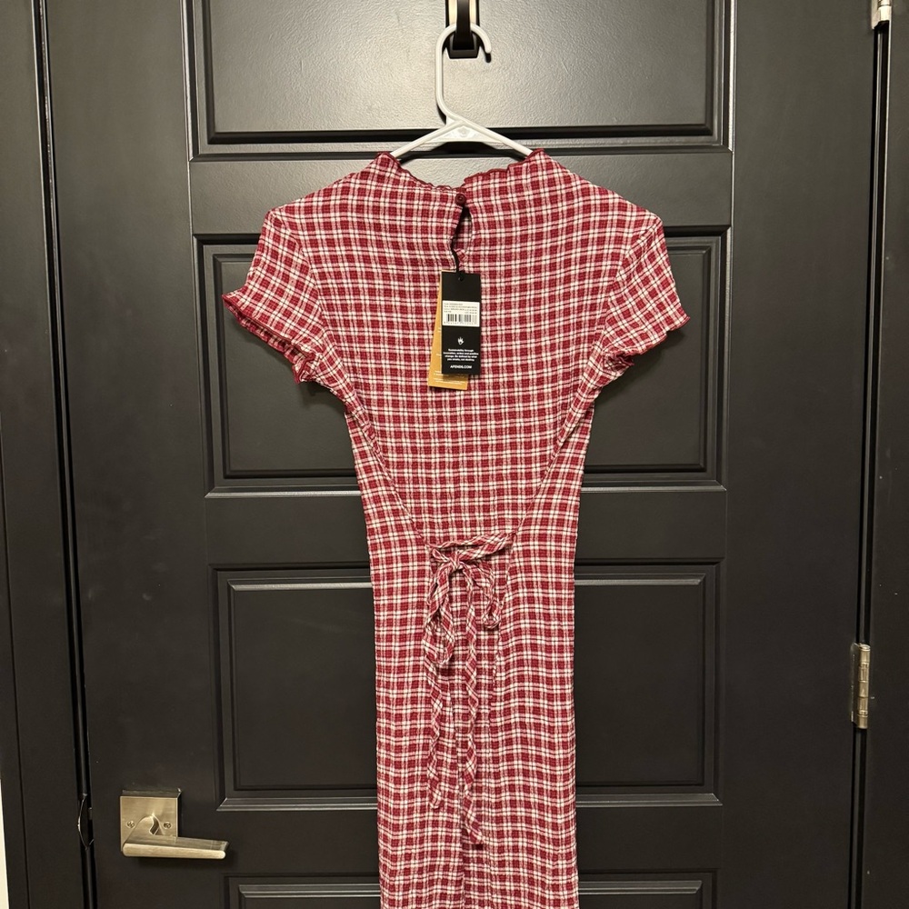 AFENDS ELODIE - SEERSUCKER MIDI DRESS - Burgundy XS NWT - Picture 3 of 6